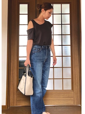 「ハイウエストストレートジーンズ」｜yuccoさん（レディース・167cm）の夏コーディネート