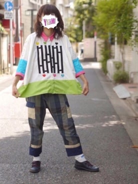 「NIRAME.CO（ニラメッコ）のアイテム（その他パンツ）」を使った、まるこさん（レディース・164cm）の夏コーディネート