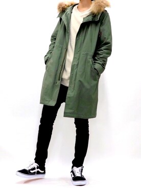 「ボア」｜「アイテム（モッズコート）」を使った、hiko1さん（メンズ・170cm）の冬コーディネート