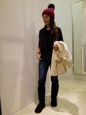 「ラメニット」｜「アイテム（ピーコート）」を使った、Yuttanさん（レディース・158cm）の冬コーディネート