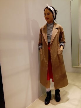 「ボーダーニット」｜「アイテム（トレンチコート）」を使った、Yuttanさん（レディース・158cm）の冬コーディネート