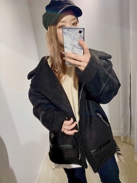 「アイテム（ムートンコート）」を使った、ぉマメさん（レディース・152cm）の冬コーディネート