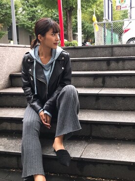 「Vicente（ヴィセンテ）のリアルレザーライダースジャケット（ライダースジャケット）」を使った、🍊さん（レディース・157cm）の秋コーディネート
