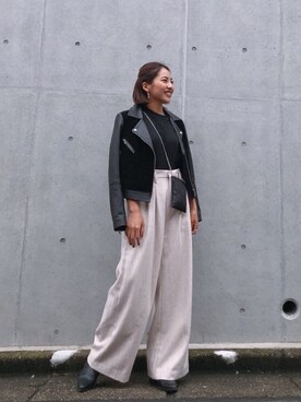 「Vicente（ヴィセンテ）のアイテム（ライダースジャケット）」を使った、🍊さん（レディース・157cm）の秋コーディネート