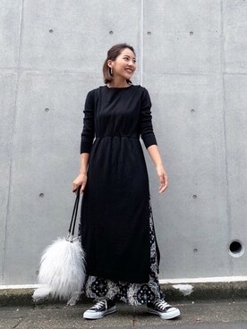 「Vicente（ヴィセンテ）のEarth color maxiワンピース（ワンピース）」を使った、🍊さん（レディース・157cm）の秋コーディネート