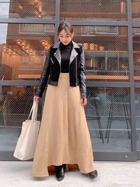 「Vicente（ヴィセンテ）のアイテム（ライダースジャケット）」を使った、🍊さん（レディース・157cm）の秋コーディネート