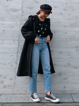 「CONVERSE（コンバース）のconverse コンバース ALL STAR 100 COLORS OX オールスター 100 カラーズ オックス 32861791 BLACK（スニーカー）」を使った、🍊さん（レディース・157cm）の冬コーディネート
