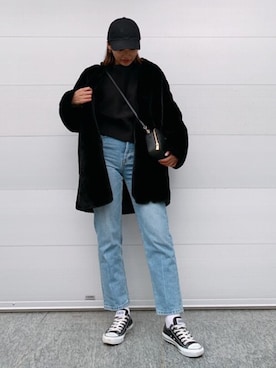 「CONVERSE（コンバース）のconverse コンバース ALL STAR 100 COLORS OX オールスター 100 カラーズ オックス 32861791 BLACK（スニーカー）」を使った、🍊さん（レディース・157cm）の冬コーディネート