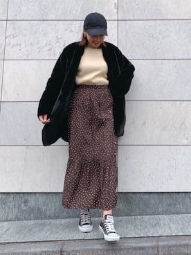 「CONVERSE（コンバース）のconverse コンバース ALL STAR 100 COLORS OX オールスター 100 カラーズ オックス 32861791 BLACK（スニーカー）」を使った、🍊さん（レディース・157cm）の冬コーディネート