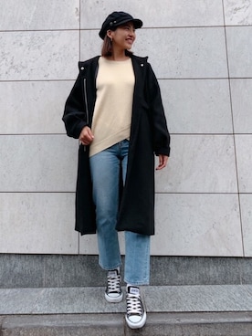 「CONVERSE（コンバース）のconverse コンバース ALL STAR 100 COLORS OX オールスター 100 カラーズ オックス 32861791 BLACK（スニーカー）」を使った、🍊さん（レディース・157cm）の冬コーディネート