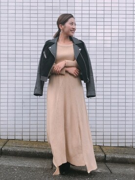 「Vicente（ヴィセンテ）のアイテム（ライダースジャケット）」を使った、🍊さん（レディース・157cm）の冬コーディネート
