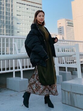 「Vicente（ヴィセンテ）のEarth color maxiワンピース（ワンピース）」を使った、🍊さん（レディース・157cm）の冬コーディネート