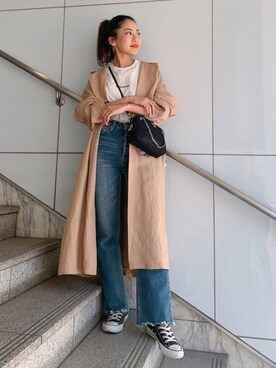 「CONVERSE（コンバース）のconverse コンバース ALL STAR 100 COLORS OX オールスター 100 カラーズ オックス 32861791 BLACK（スニーカー）」を使った、🍊さん（レディース・157cm）の春コーディネート