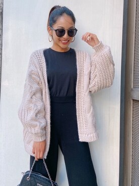 「ケーブルカーディガン」｜「アイテム（アクセサリー）」を使った、🍊さん（レディース・157cm）の秋コーディネート