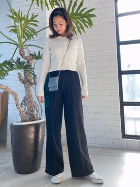 「襟付きトップス」｜「アイテム（スウェットパンツ）」を使った、🍊さん（レディース・160cm）の冬コーディネート