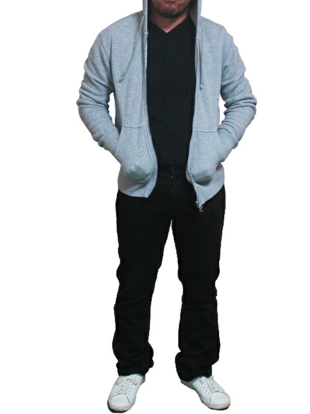 「セオリー、モノクロ、ループウィラー、パトリック、グレーのパーカー、白スニーカー」｜「Nudie Jeansのアイテム（その他パンツ、ブラック系）」を使った、はるさん（メンズ・166cm）の春コーディネートの1枚目の写真