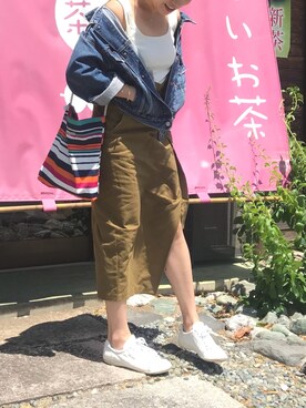 「ひざ丈スカート」｜「アイテム（ジャケット/アウター）」を使った、ykさん（レディース・158cm）の春コーディネート
