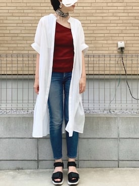 「羽織り」｜「アイテム（財布/小物）」を使った、えがさん（レディース・164cm）の春コーディネート