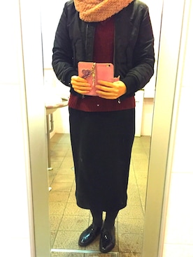 「真っ黒コーデ」｜「アイテム（ブルゾン）」を使った、cntty9017さん（レディース・161cm）の冬コーディネート