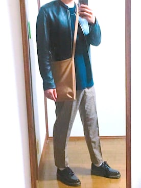 「シンプルおしゃれが好き」｜「アイテム（ライダースジャケット）」を使った、KAZUさん（メンズ・172cm）の秋コーディネート