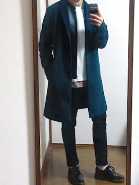 「SEVENDAYS=SUNDAY（セブンデイズサンデイ）のアイテム（チェスターコート）」を使った、KAZUさん（メンズ・172cm）の冬コーディネート