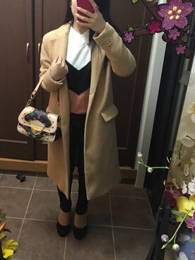 「dazzlin（ダズリン）のアイテム（チェスターコート）」を使った、みーこさん（レディース・153cm）の冬コーディネート