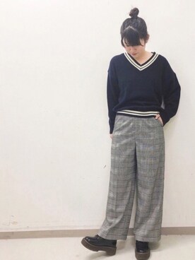 「ラインニット」｜「アイテム（その他）」を使った、りさん（レディース・161cm）の冬コーディネート