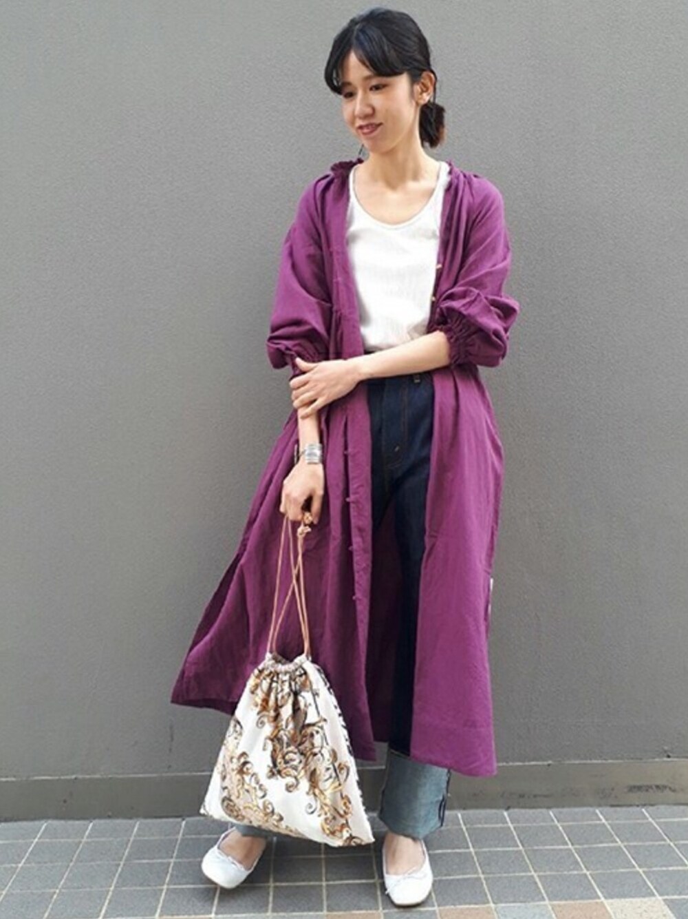 「FRAMeWORK」｜「FRAMeWORKのne Quittez pas 2WAY ワンピース◆（ワンピース、パープル系）」を使った、eripoyoさん（レディース・163cm）の春コーディネートの1枚目の写真