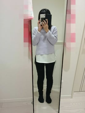 「GU（ジーユー）のアイテム（シャツ/ブラウス、ホワイト系）」を使った、アゲハ蝶さん（レディース・152cm）の春コーディネート