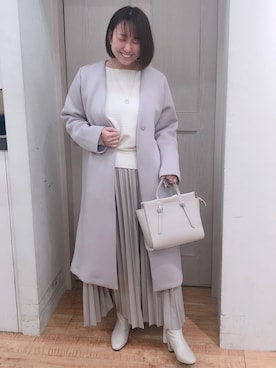 「ラベンダー」｜「アイテム（ノーカラーコート）」を使った、とろろさん（レディース・153cm）の冬コーディネート