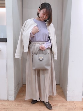 「ラベンダー」｜「アイテム（ブルゾン）」を使った、とろろさん（レディース・153cm）の春コーディネート