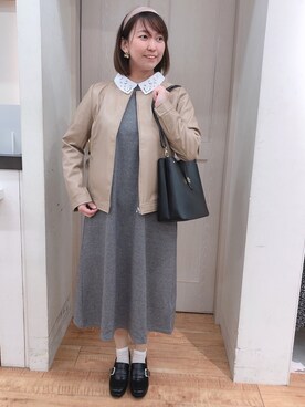 「レトロ」｜「アイテム（ライダースジャケット）」を使った、とろろさん（レディース・153cm）の春コーディネート