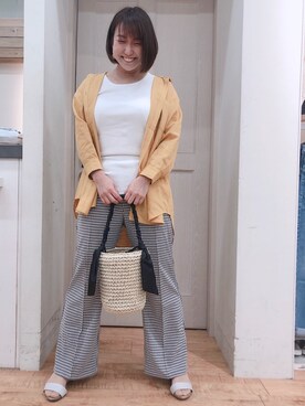 「SHOO・LA・RUE（シューラルー）の◆【S-3L】フレンチリネン前開きシャツ（シャツ/ブラウス）」を使った、とろろさん（レディース・153cm）の春コーディネート