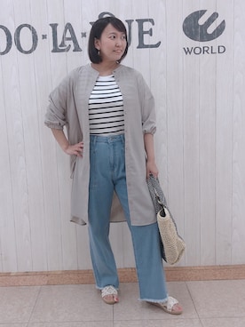 「DRESKIP（ドレスキップ）のアイテム（チュニック）」を使った、とろろさん（レディース・153cm）の夏コーディネート