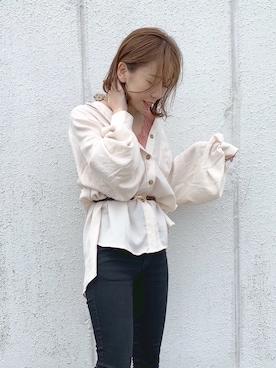 「ビッグシャツ」｜「アイテム（キャミソール）」を使った、みさっきーさん（レディース・154cm）の春コーディネート