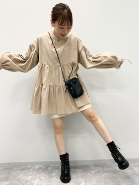 「Heather（ヘザー）のインヒールワークブーツ　894854（ブーツ）」を使った、みさっきーさん（レディース・154cm）の夏コーディネート