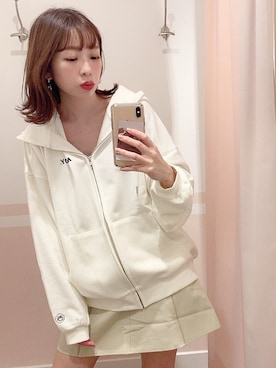 「Heather（ヘザー）のアイテム（パーカー）」を使った、みさっきーさん（レディース・154cm）の夏コーディネート