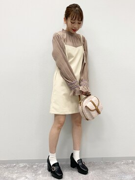 「レザーワンピース」｜「アイテム（ローファー）」を使った、みさっきーさん（レディース・154cm）の夏コーディネート