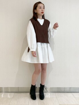 「レースアップシューズ」｜「アイテム（チュニック）」を使った、みさっきーさん（レディース・154cm）の秋コーディネート