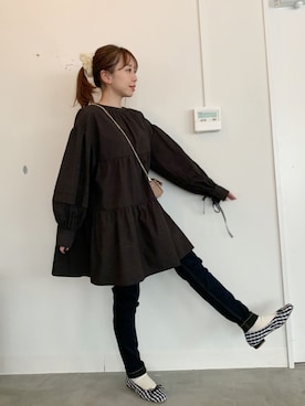 「スキニーデニム」｜「アイテム（チュニック）」を使った、みさっきーさん（レディース・154cm）の冬コーディネート
