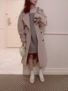 「袖ボリューム」｜「アイテム（トレンチコート）」を使った、みさっきーさん（レディース・154cm）の冬コーディネート