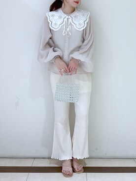 「襟付きトップス」｜「アイテム（スウェットパンツ）」を使った、みさっきーさん（レディース・154cm）の春コーディネート