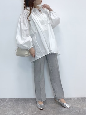 「袖ボリューム」｜「アイテム（スラックス）」を使った、みさっきーさん（レディース・154cm）の夏コーディネート