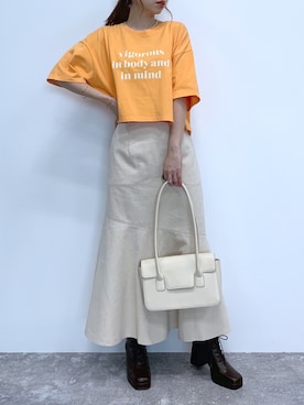 「Heather（ヘザー）のアソートクロップドＴシャツ　948601（Tシャツ/カットソー）」を使った、みさっきーさん（レディース・154cm）の夏コーディネート