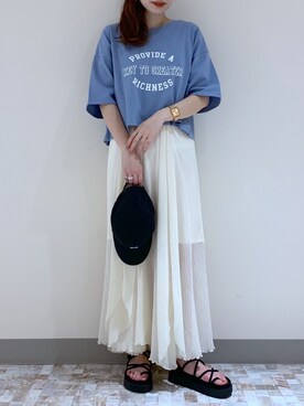 「Heather（ヘザー）のアソートクロップドＴシャツ　948601（Tシャツ/カットソー）」を使った、みさっきーさん（レディース・154cm）の夏コーディネート