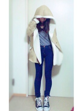 「niko and...（ニコアンド）のアイテム（ムートンコート）」を使った、maimaiさん（レディース・151cm）の冬コーディネート