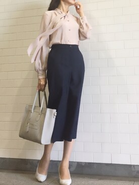 「ボウタイブラウス」｜kyoooco♡さん（レディース・162cm）の夏コーディネート