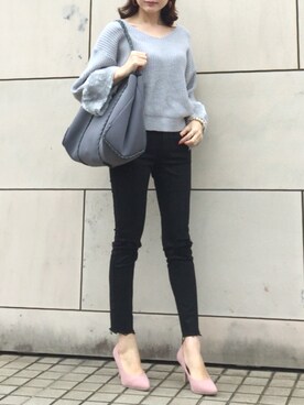 「titivate（ティティベイト）の8.5cmヒールポインテッドトゥパンプス（パンプス）」を使った、kyoooco♡さん（レディース・162cm）の冬コーディネート