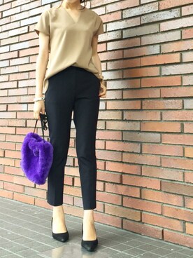 「SESTO（セスト）のストレートシルエットの7cmヒールポインテッドトゥパンプス（パンプス）」を使った、kyoooco♡さん（レディース・162cm）の秋コーディネート