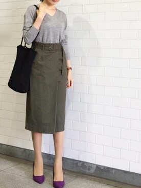 「SESTO（セスト）のストレートシルエットの7cmヒールポインテッドトゥパンプス（パンプス）」を使った、kyoooco♡さん（レディース・162cm）の秋コーディネート